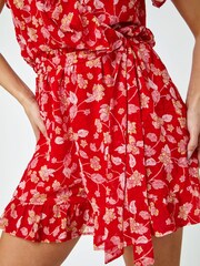 Dusk Red Floral Frill Wrap Playsuit - Image 5 of 5
