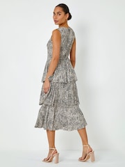 Dusk Black Abstract Animal Print Tiered Midi Dress - Image 2 of 5