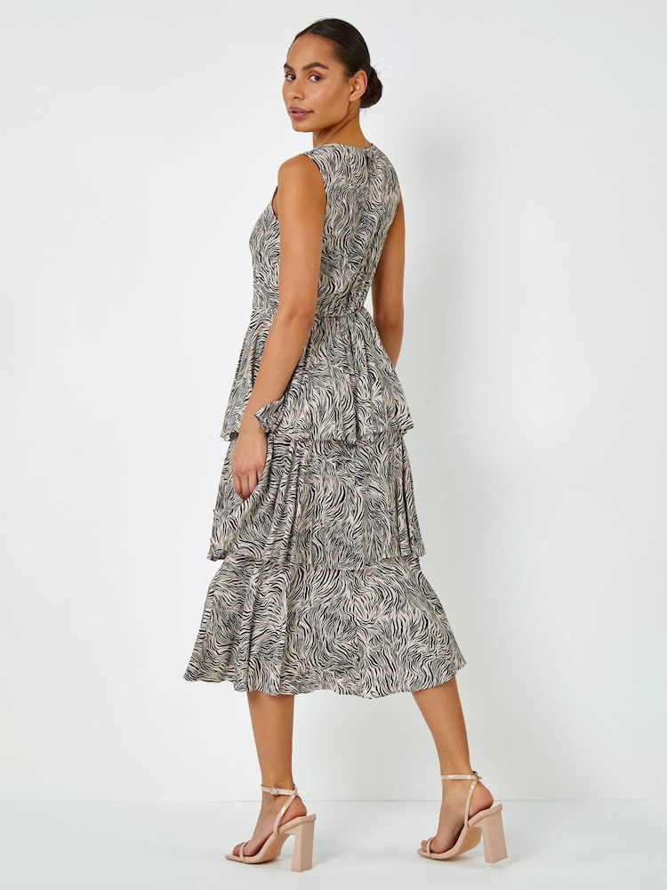 Dusk Black Abstract Animal Print Tiered Midi Dress - Image 2 of 5