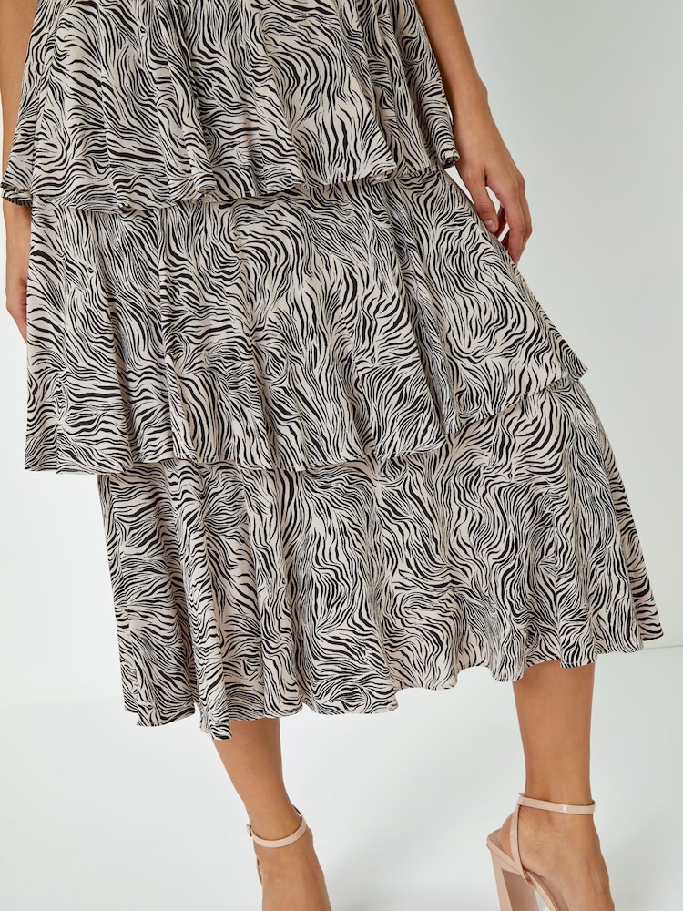 Dusk Black Abstract Animal Print Tiered Midi Dress - Image 5 of 5