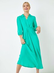 Dusk Green Twist Front Maxi Shirt Dress - Image 1 of 5