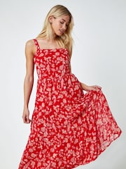 Dusk Red Floral Print Tie Mini Dress - Image 1 of 5