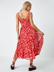 Dusk Red Floral Print Tie Mini Dress - Image 2 of 5