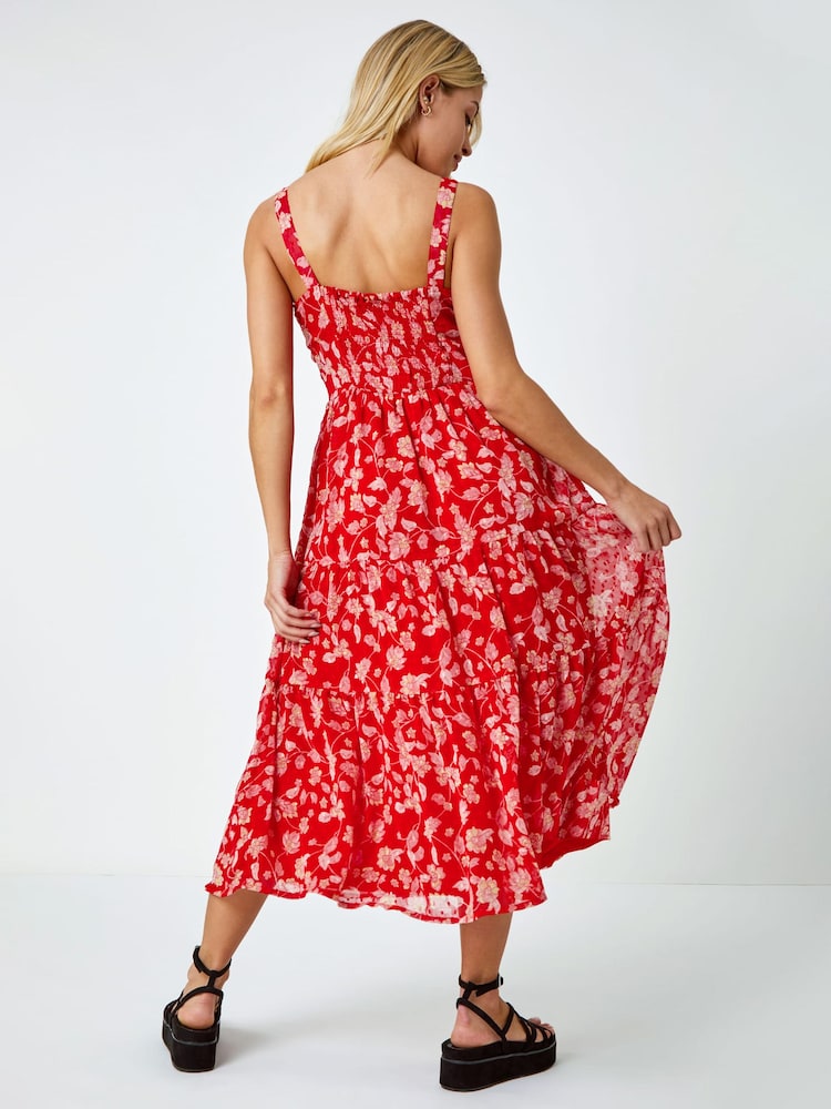 Dusk Red Floral Print Tie Mini Dress - Image 2 of 5