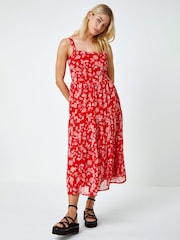 Dusk Red Floral Print Tie Mini Dress - Image 3 of 5