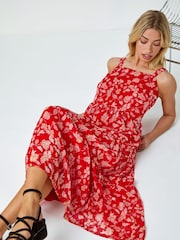 Dusk Red Floral Print Tie Mini Dress - Image 4 of 5