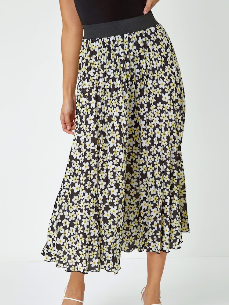 Dusk Black Ditsy Spot Print Pleated Skirt - Image 1 of 5