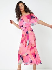 Dusk Pink Abstract Overlay Chiffon Maxi Dress - Image 1 of 5