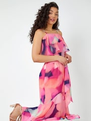 Dusk Pink Abstract Overlay Chiffon Maxi Dress - Image 3 of 5