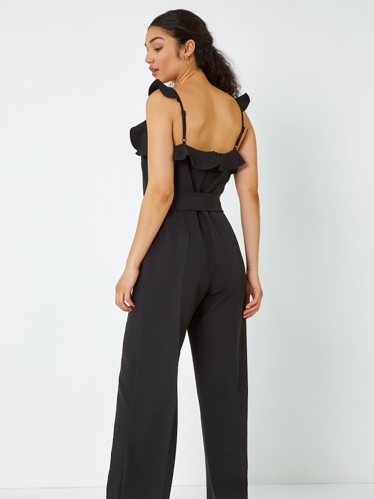 Dusk Black Frill Detail Wide Leg Jumpsuit - Image 2 of 5