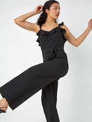 Dusk Black Frill Detail Wide Leg Jumpsuit - Image 3 of 5