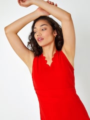Dusk Red Sleeveless Scallop Detail Stretch Dress - Image 4 of 5