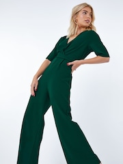 Dusk Green Wrap Midi Stretch Jumpsuit - Image 1 of 5