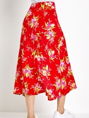 Dusk Red Floral Asymmetric Frill Midi Skirt - Image 2 of 4