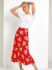 Dusk Red Floral Asymmetric Frill Midi Skirt - Image 3 of 4