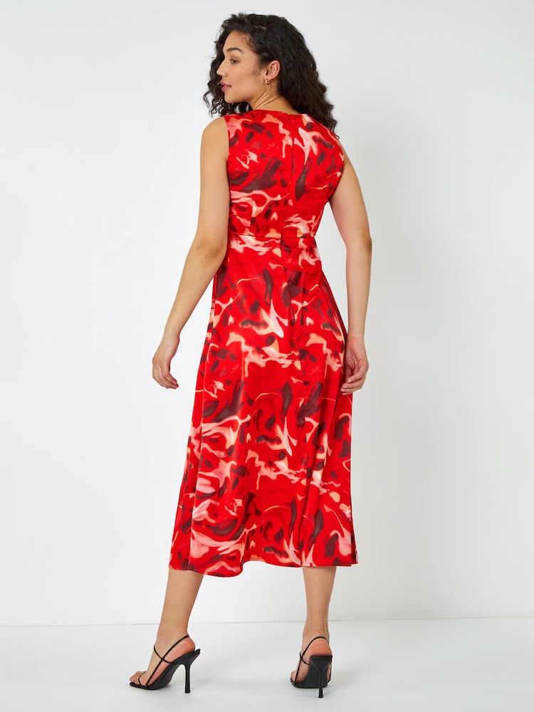 Dusk Red Sleeveless Marble Print Midi Dress - Image 2 of 5