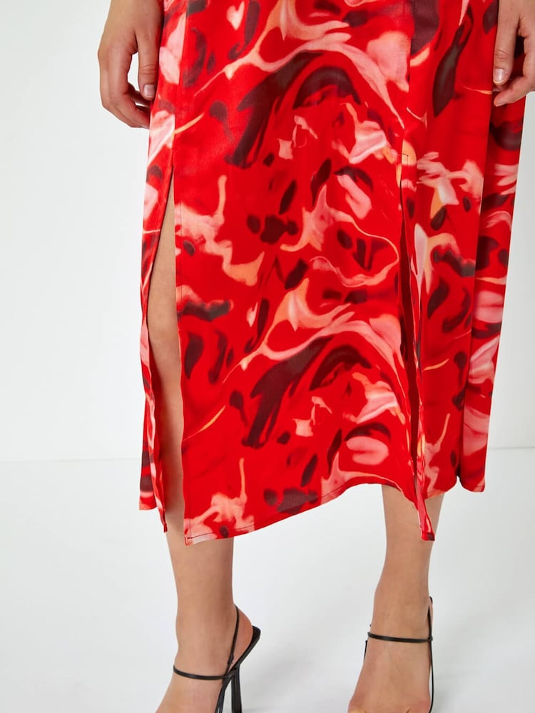 Dusk Red Sleeveless Marble Print Midi Dress - Image 5 of 5