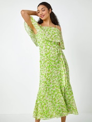 Dusk Green Spot Print Overlay Chiffon Maxi Dress - Image 1 of 5