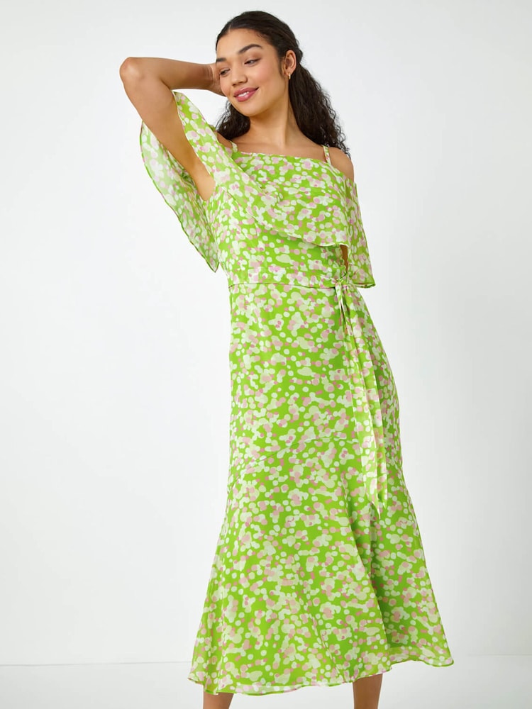 Dusk Green Spot Print Overlay Chiffon Maxi Dress - Image 1 of 5