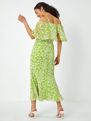Dusk Green Spot Print Overlay Chiffon Maxi Dress - Image 2 of 5
