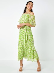 Dusk Green Spot Print Overlay Chiffon Maxi Dress - Image 3 of 5
