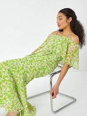 Dusk Green Spot Print Overlay Chiffon Maxi Dress - Image 4 of 5