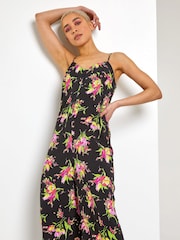 Dusk Black Floral Print Wide Leg Jumpsuit - Image 1 of 4