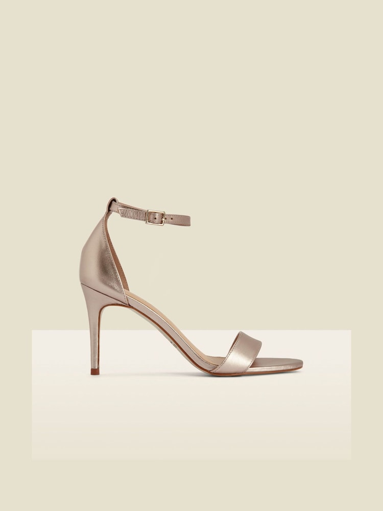 Sosandar Gold Leather Barely There High Heel Sandals - Image 1 of 3 Sosandar Gold Leather Barely There High Heel Sandals - Image 1 of 3