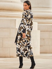 Sosandar Black Flower Print Contrast Trim Midaxi Wrap Dress - Image 2 of 5