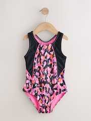 Pink Animal Sports Open Back Swimsuit (3-16yrs) - Image 1 of 4