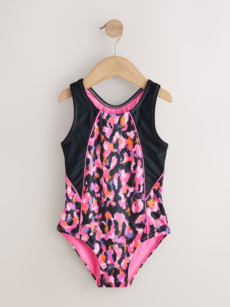 Pink Animal Sports Open Back Swimsuit (3-16yrs) - Image 1 of 4 Pink Animal Sports Open Back Swimsuit (3-16yrs) - Image 1 of 4