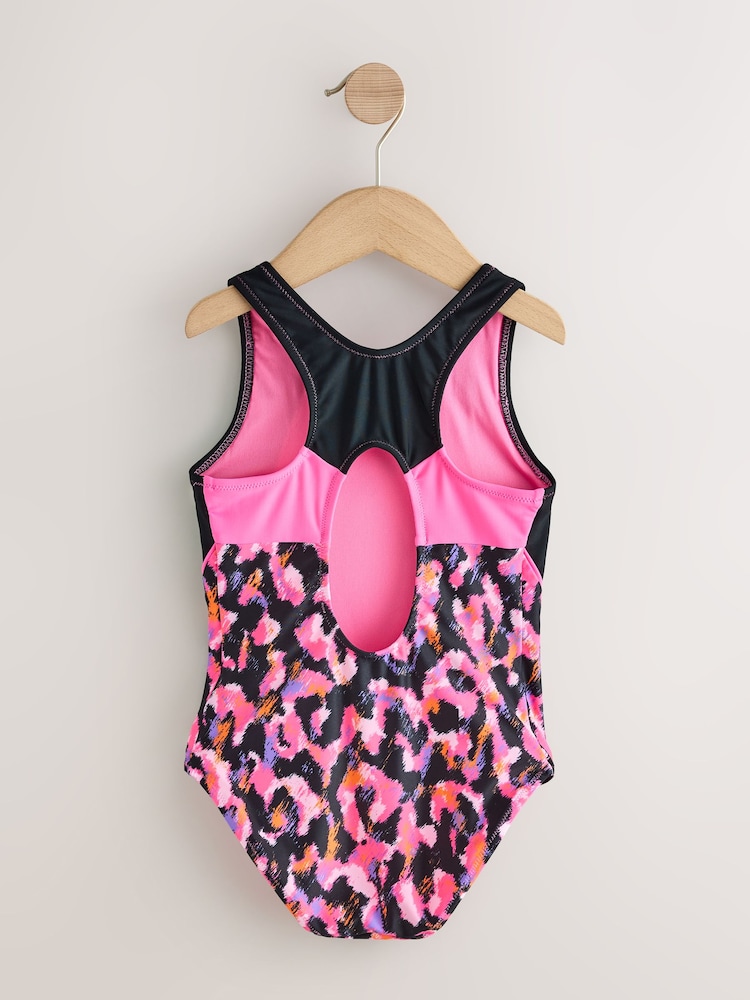Pink Animal Sports Open Back Swimsuit (3-16yrs) - Image 2 of 4 Pink Animal Sports Open Back Swimsuit (3-16yrs) - Image 2 of 4