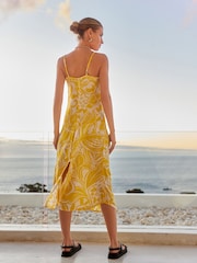 Yellow Floral Print Midi Strappy Summer Slip Dress - Image 3 of 7