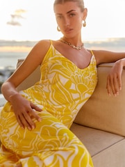 Yellow Floral Print Midi Strappy Summer Slip Dress - Image 4 of 7