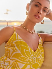 Yellow Floral Print Midi Strappy Summer Slip Dress - Image 5 of 7