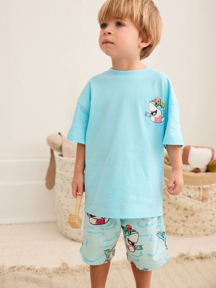 Blauer Hai - Kurzer Single-Pyjama aus 100 % Baumwolle (9M.–8J.) - Bild 1 von 8