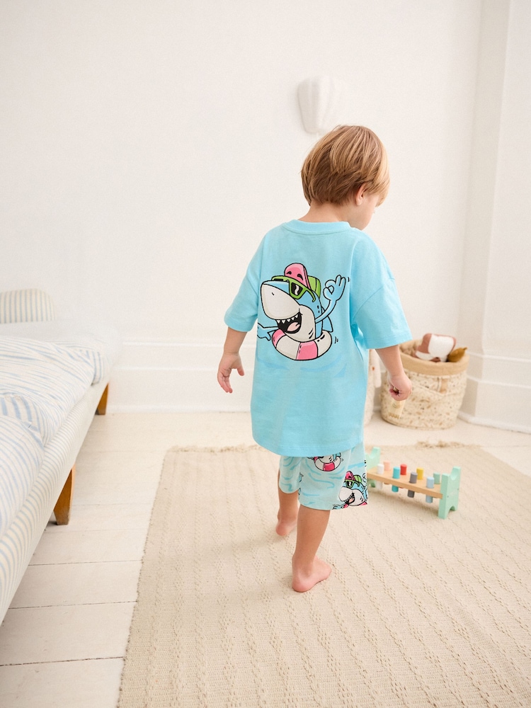Blauer Hai - Kurzer Single-Pyjama aus 100 % Baumwolle (9M.–8J.) - Bild 2 von 8
