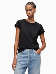 AllSaints Black Anna 100% Cotton T-Shirt - Image 1 of 6
