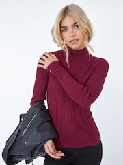 Dusk Red Ribbed Turtle Neck Jumper - Image 1 of 5