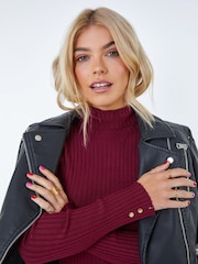 Dusk Red Ribbed Turtle Neck Jumper - Image 4 of 5