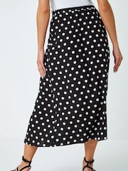 Dusk Black Polka Dot Button Detail Midi Skirt - Image 2 of 5