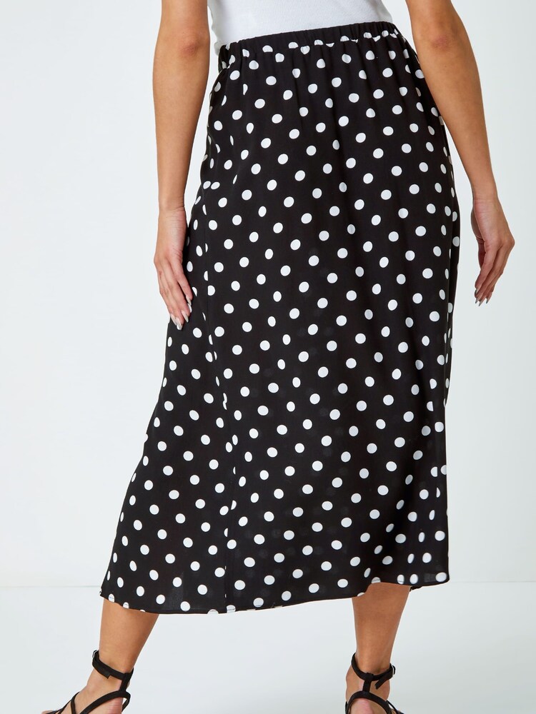 Dusk Black Polka Dot Button Detail Midi Skirt - Image 2 of 5
