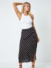 Dusk Black Polka Dot Button Detail Midi Skirt - Image 3 of 5