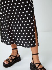 Dusk Black Polka Dot Button Detail Midi Skirt - Image 5 of 5