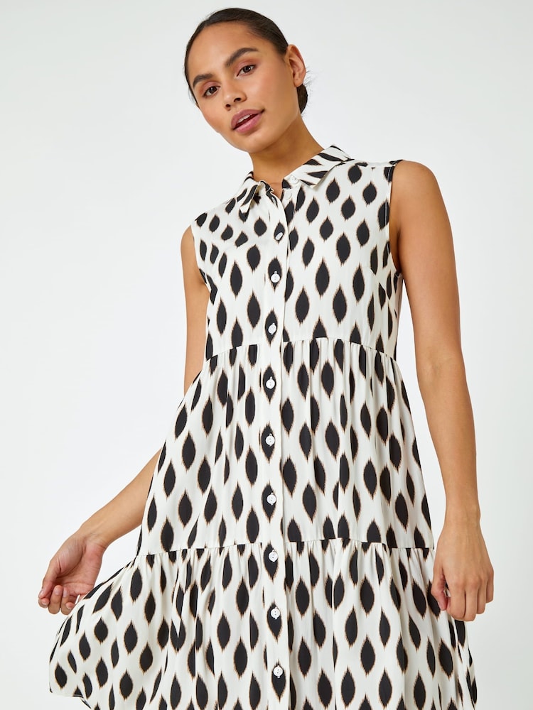 Dusk White Spot Print Button Through Shirt Dress - Image 1 of 5