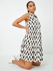 Dusk White Spot Print Button Through Shirt Dress - Image 4 of 5