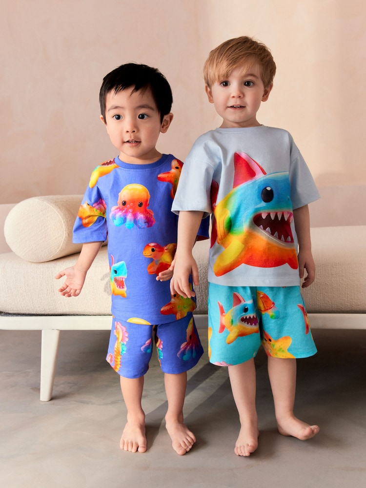 Blue Shark Short Pyjamas 2 Pack (9mths-8yrs) - Image 1 of 4