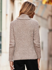 Sosandar Light Brown Roll Neck Boucle Slouch Jumper - Image 2 of 5