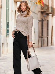 Sosandar Light Brown Roll Neck Boucle Slouch Jumper - Image 3 of 5
