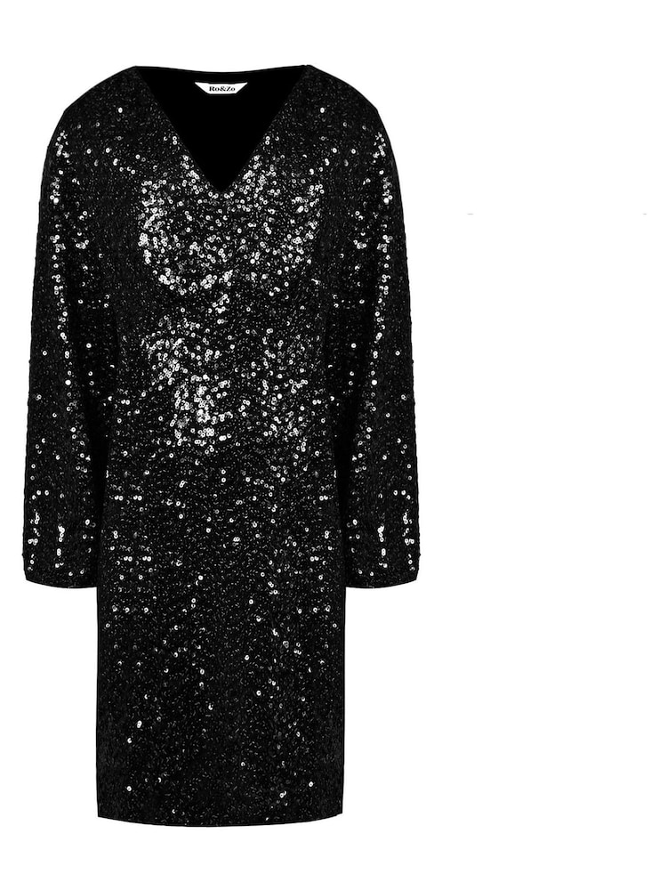 Ro&Zo Cluster Sequin Short Black Dress - Image 6 of 6